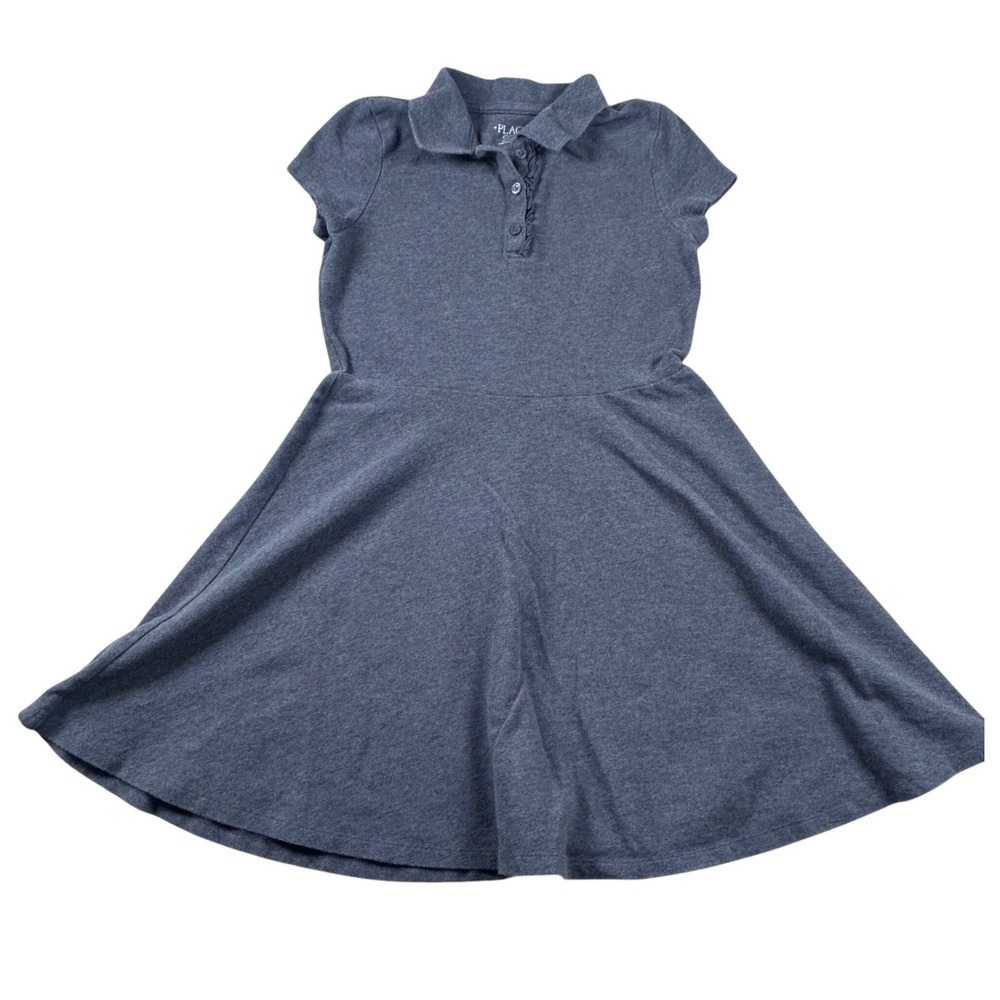The Childrens Place Girls Grey Polo Dress Short Sleeve Ruffle Size L 10/12